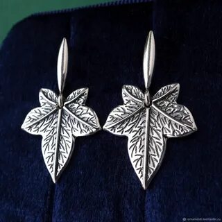 Серьги листики серебро