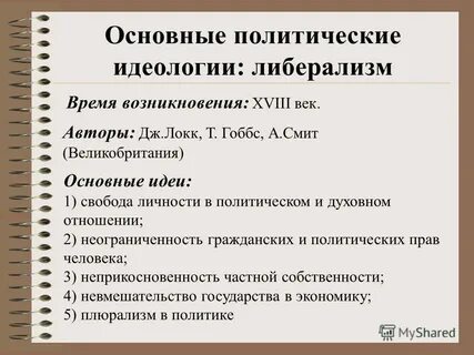 Особенности идеологии либерализм