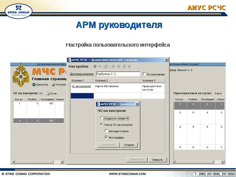 Арм гс личный. АИУС РСЧС. Интерфейс АРМ руководителя. Настройка пользовательского интерфейса. Подсистемы АИУС РСЧС.