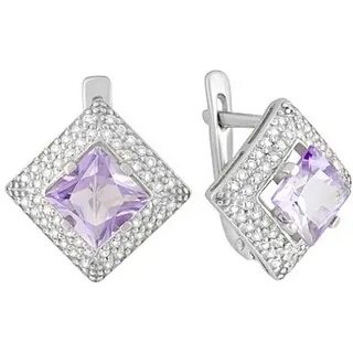 Серьги с аметистом фианитом