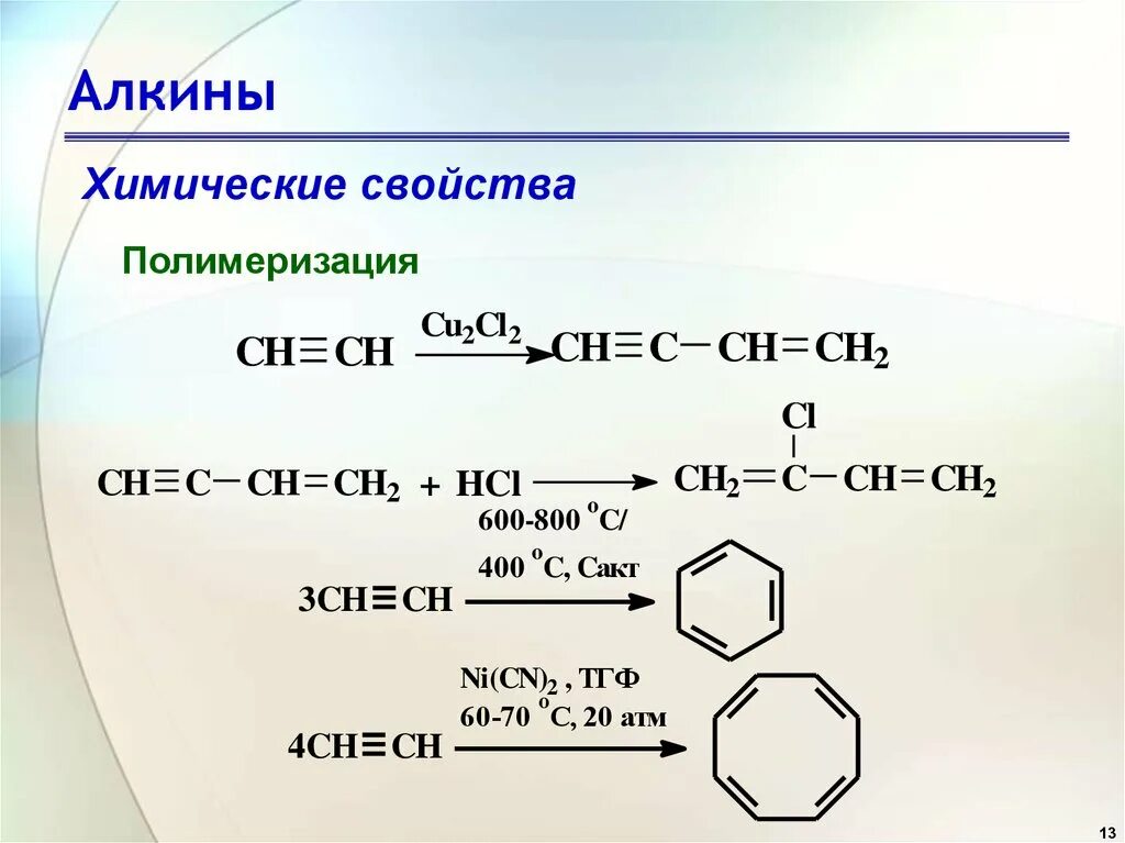 Реакции алкины арены