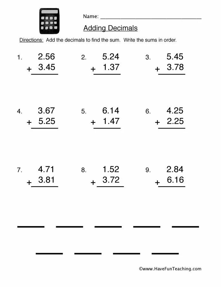 Adding. Addition and Subtraction of Decimals. Addition and Subtraction of Decimals Worksheets. Decimals Worksheets. Adding and Subtracting Decimals Worksheets.