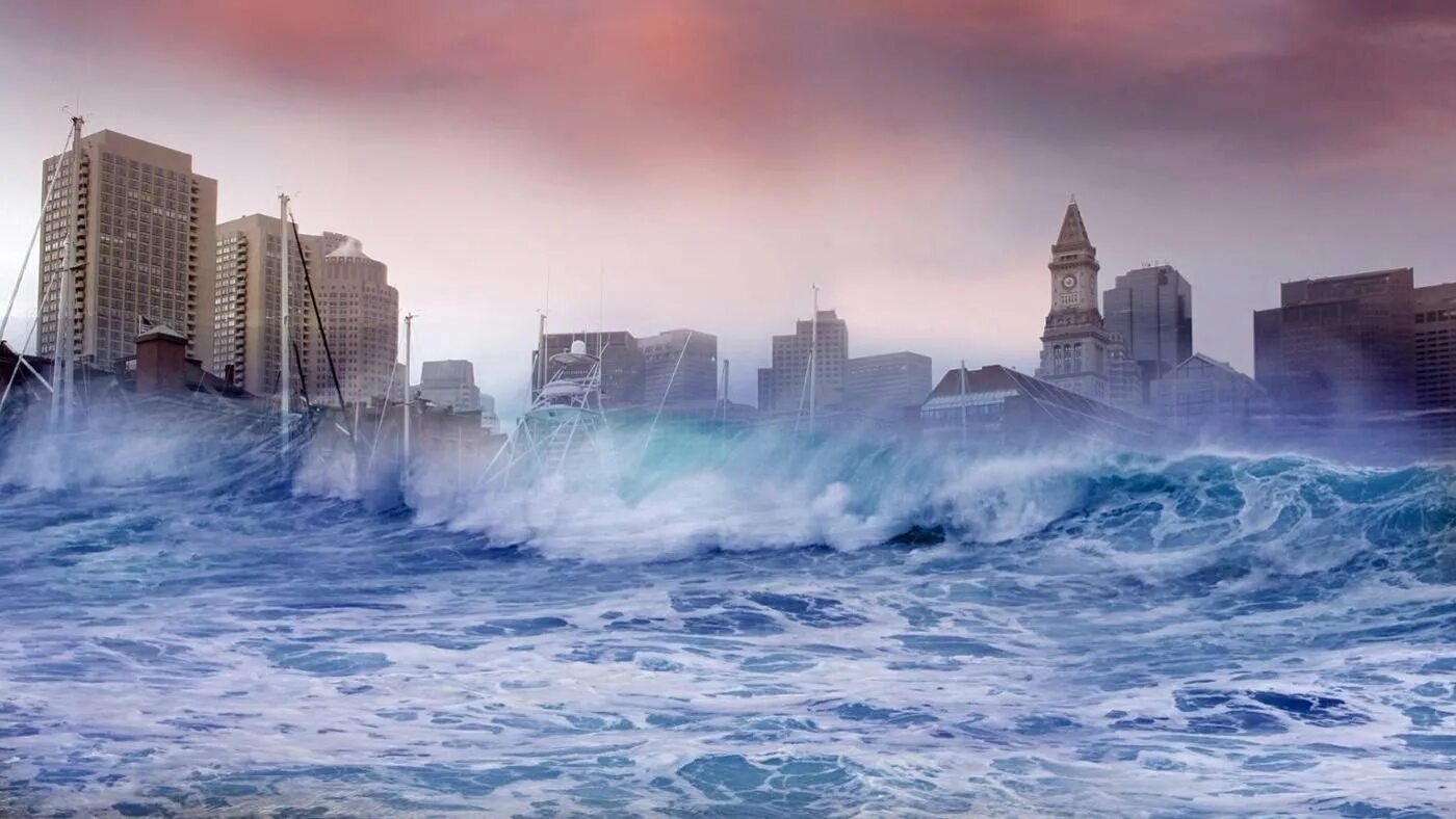 Подъем уровня моря. Цунами в москве. цунами затапливает город. волна цунами наводнение. повышение уровня мирового океана.