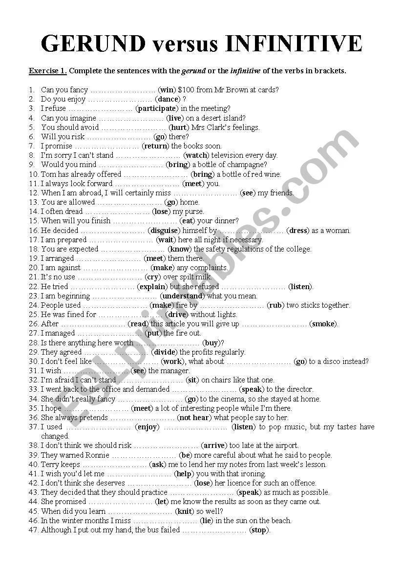 Infinitive verbs grammar