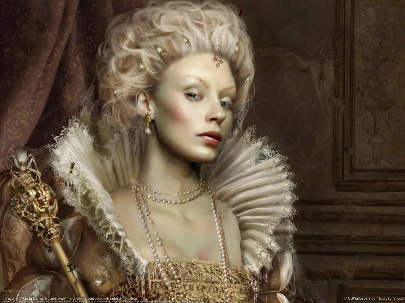 1700 е. Фэнтези портрет. Девушка аристократка. Баронесса фэнтези. Царица блондинка.