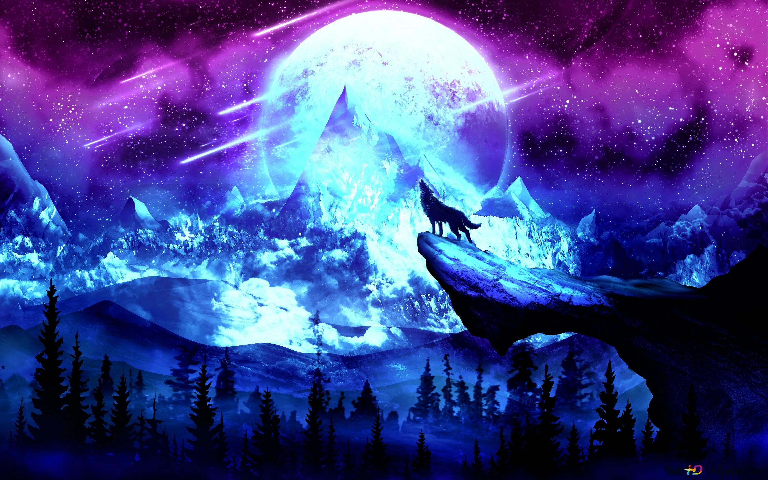 Wolf gaming wallpapers. Wolf Wallpaper Moon Night Mountains Art HD Widescreen High Definition.