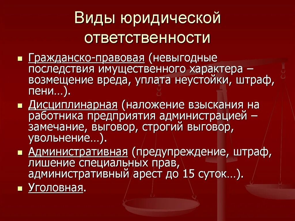 Виды юридической ответственности. Виды правовой ответственности. Понятие и виды юридической ответственности. Юридическая ответственность виды ответственности