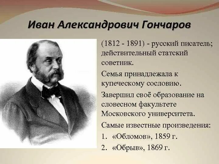 Как звали гончарова. Гончаров писатель 19 века. Ивана Александровича Гончарова (1812–1891).