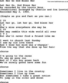 Let Her Go God Bless Her - Bluegrass lyrics with chords.