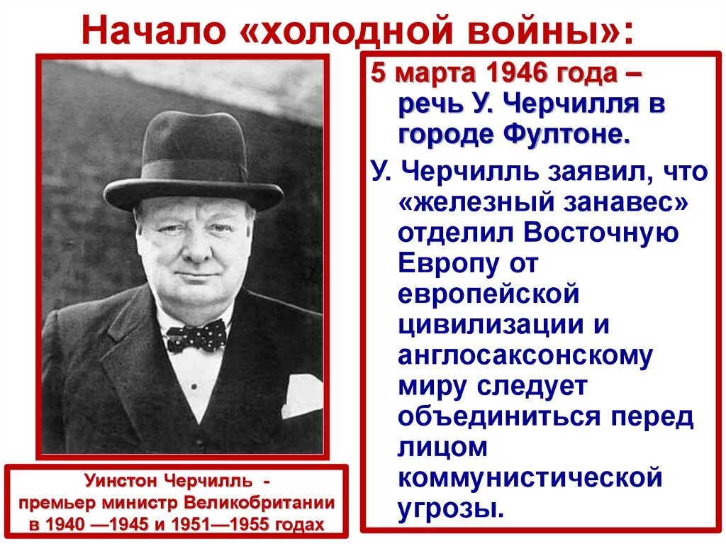 Точки зрения холодной войны. Уинстон Черчилль 1946. Черчилль Фултонская речь 1946. Речь Черчилля начало холодной войны. Начало холодной войны 1946.