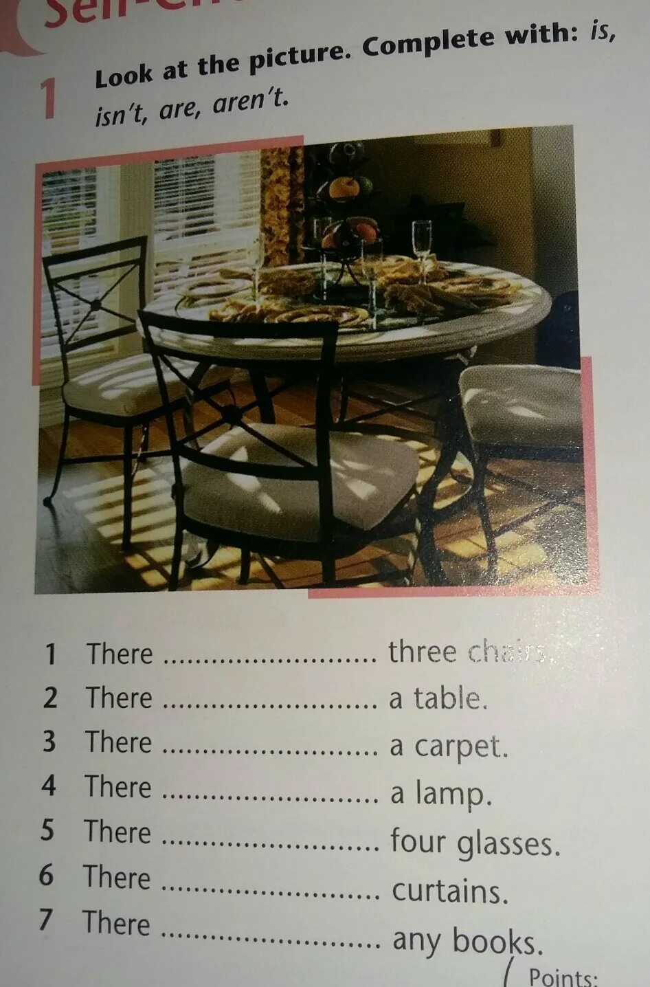 There is an one Table или there is one Table. Are Chairs the Table. There at составить предложение. Fill in is isn't are aren't 5 класс. There Five Chairs. Complete the picture перевод