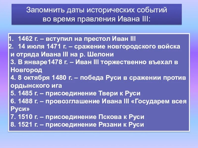 Даты правления Ивана 3. Основные события в деятельности Ивана 3. Результаты ивана 3