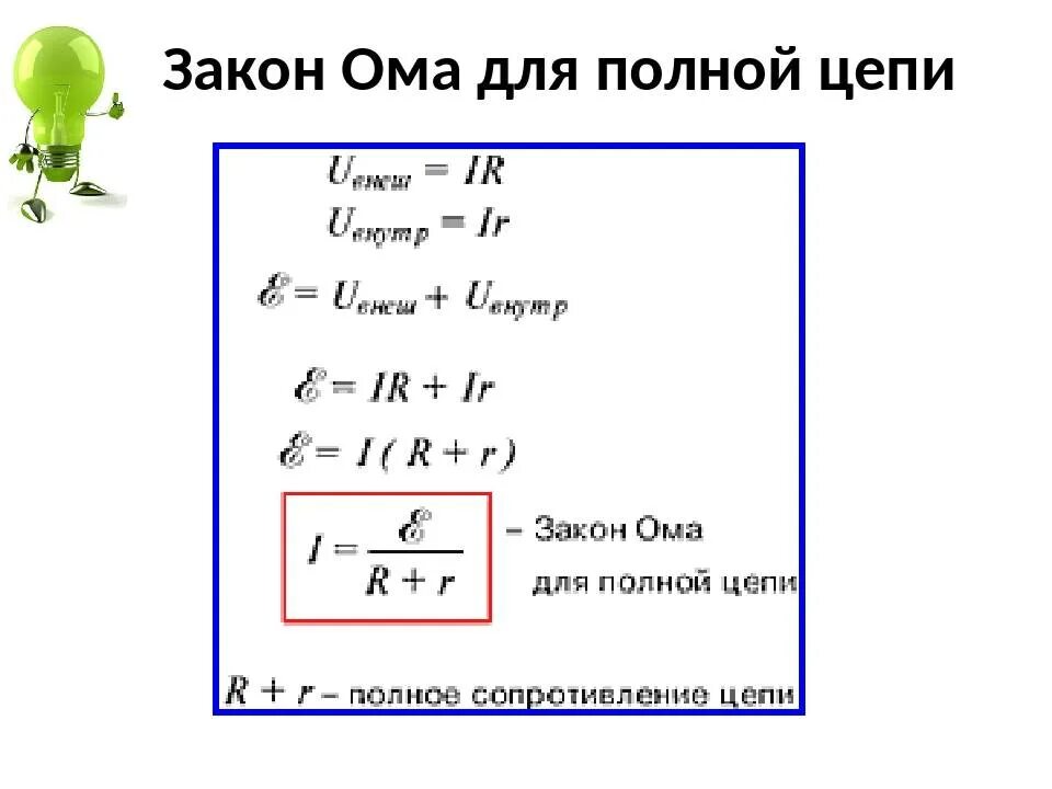 Как найти ом формула. Закон ома для полной цепи формула. уравнение ома для полной цепи. закон ома для полной электрической цепи формула. напряжение по закону ома для полной цепи.