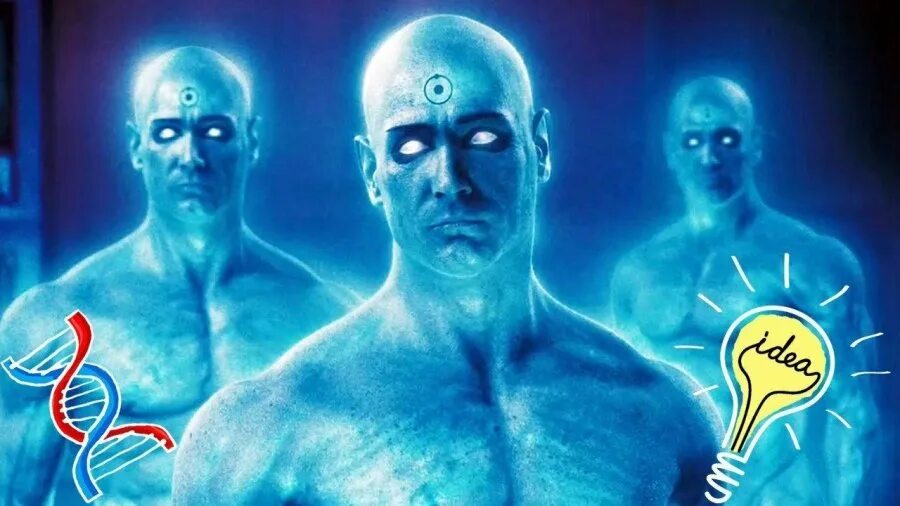 Доктор манхэттен сверхчеловек. Синий сверхчеловек из фильма. Сверхчеловек фэнтези. Доктор манхеттен квантовый наблюдатель. Игра сверхчеловека.