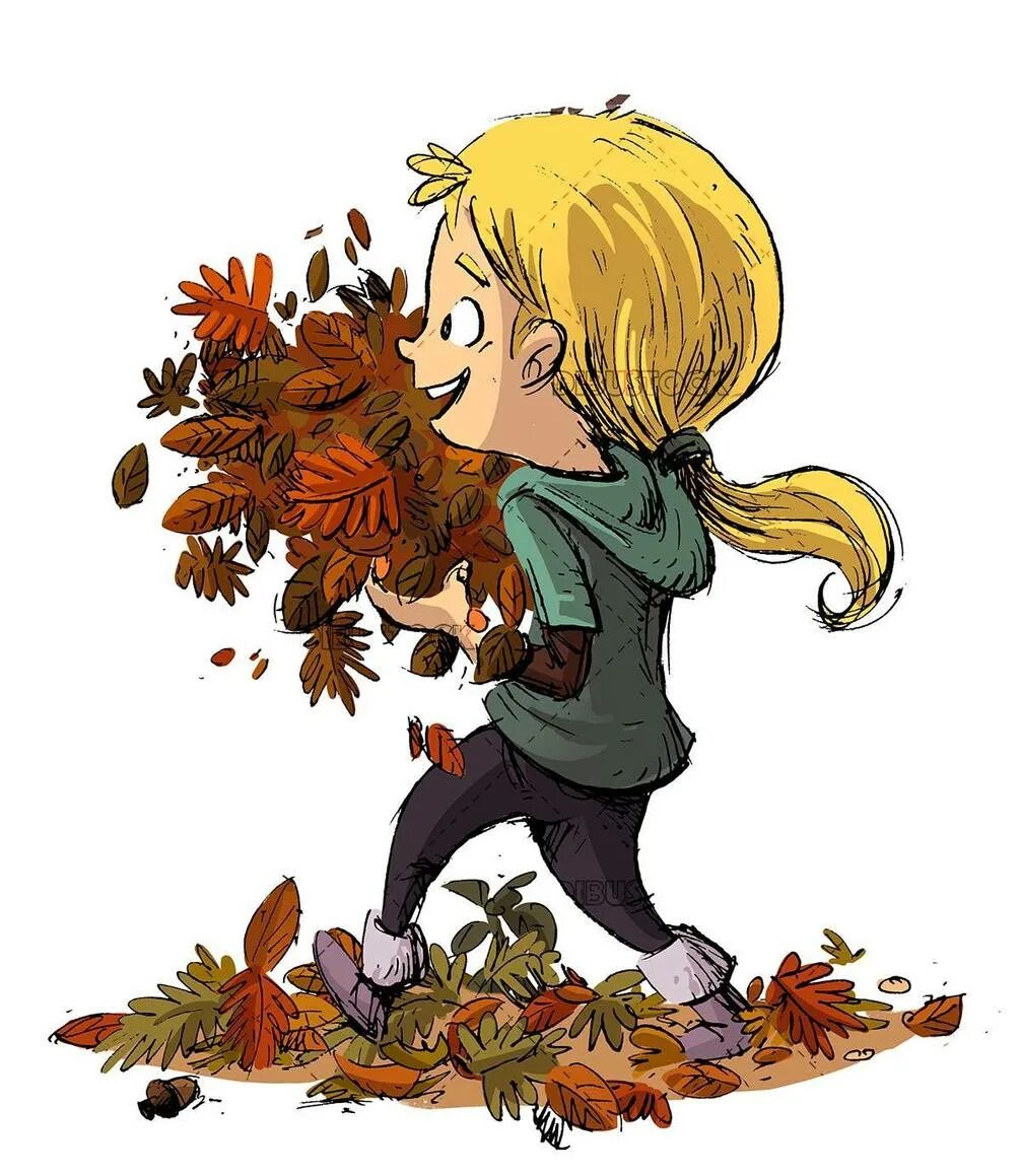 Pick up leaves. Персонажи в одежде из листьев арты. I pick up autumn leaves. Kid and Leaf cartoon.