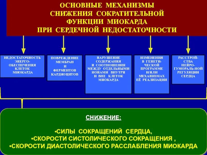 Снижением сократимости. Механизм нарушения сократительной способности миокарда. Механизмы нарушения сократимости миокарда при инфаркте. Механизмы нарушения сократительной функции кардиомиоцитов. Снижение сократительной функции миокарда.