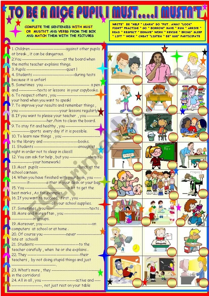 Complete with must mustn t can t. Must mustn't. Must mustn't Worksheets for Kids. Pupils must and mustn't do ответы. Must mustn't Worksheets for Kids 3 класс.