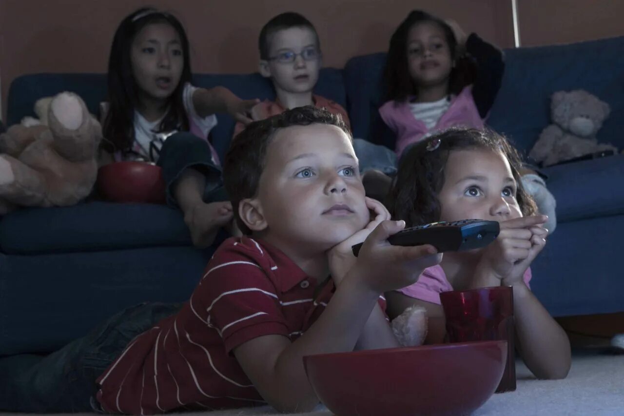 Kids watching tv. Kids watching TV with Fear.