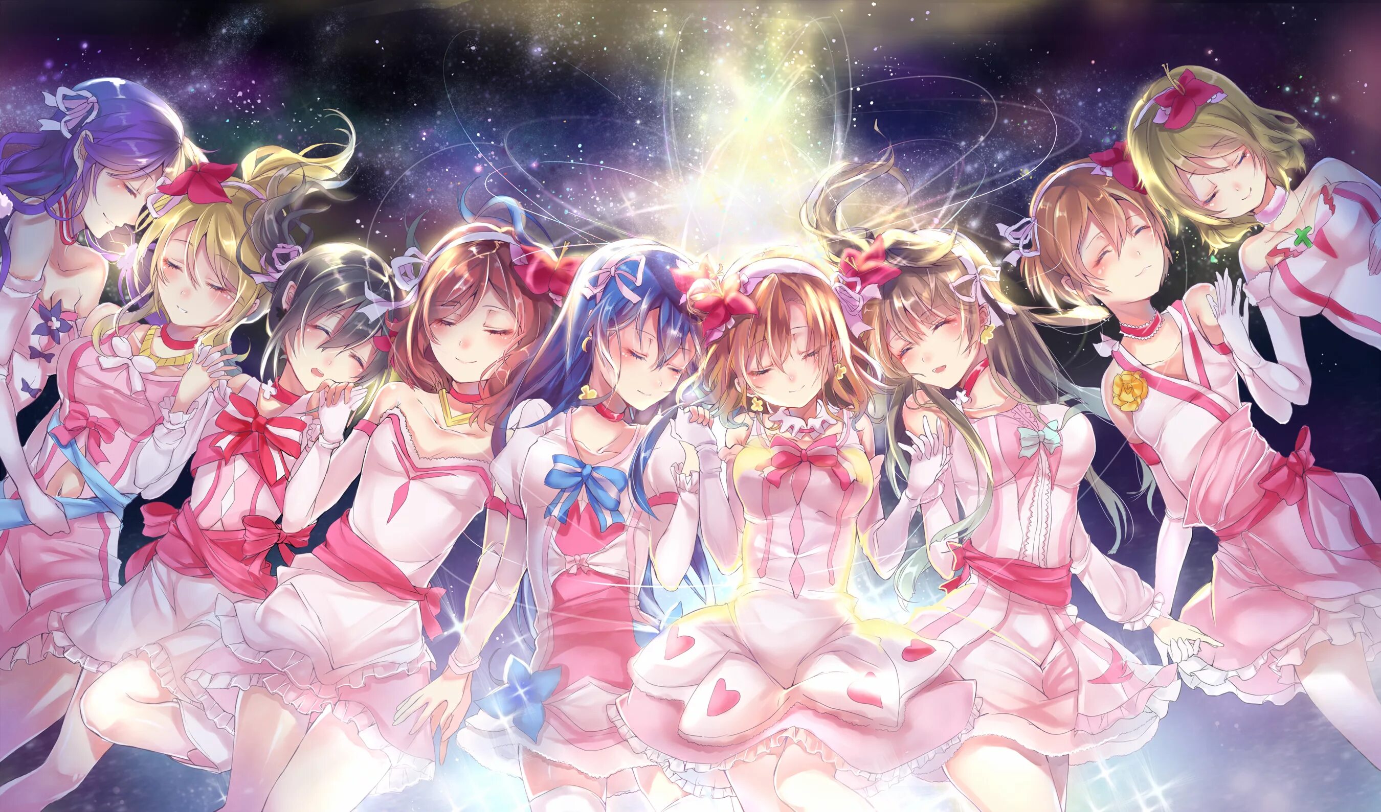 Много лайв. Аниме school idol project. лов лайв аниме. живая любовь проект школьный идол. аниме идолы живая любовь.