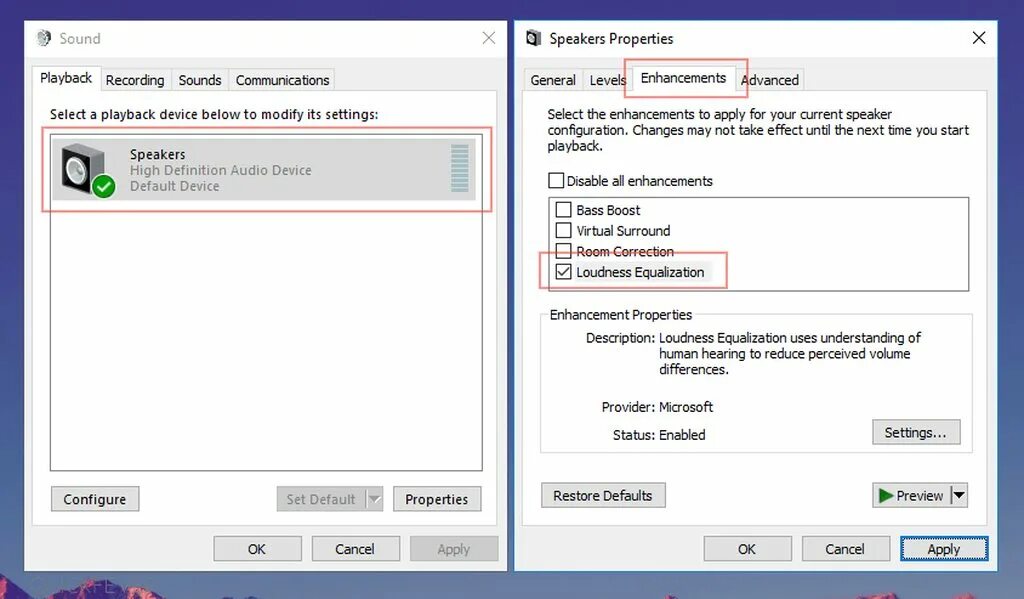 Звук 10 максимум. Звук виндовс 10. Configure Loudness Equalization settings. Enhancements настройка звука Windows 10. Loudness настройки.