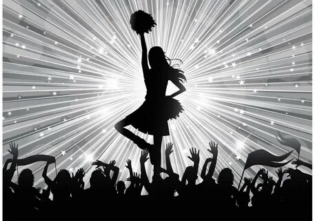 An illustration of a female cheerleader silhouette dancing with surrounded ...