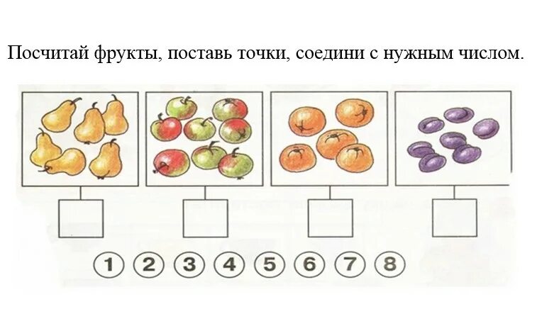 Математика. Старшая группа. Задания по математике старшая группа. Сосчитай фрукты. Посчитай и Соедини с нужным числом. Нужно сосчитать