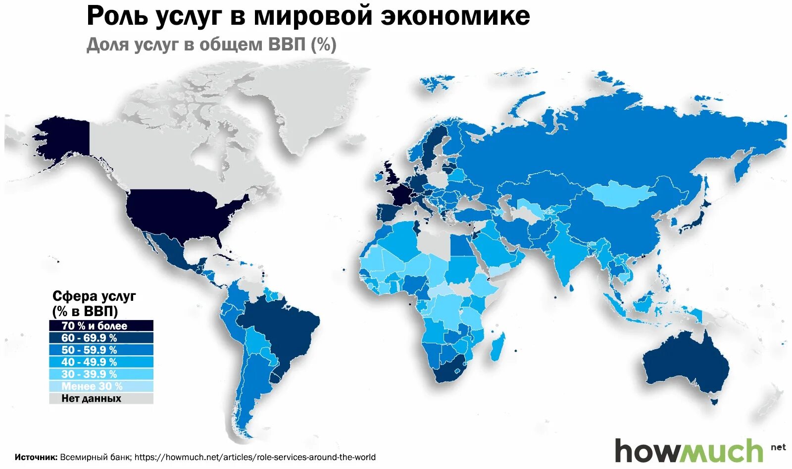 Сфера услуг по странам. Карта экономики стран.