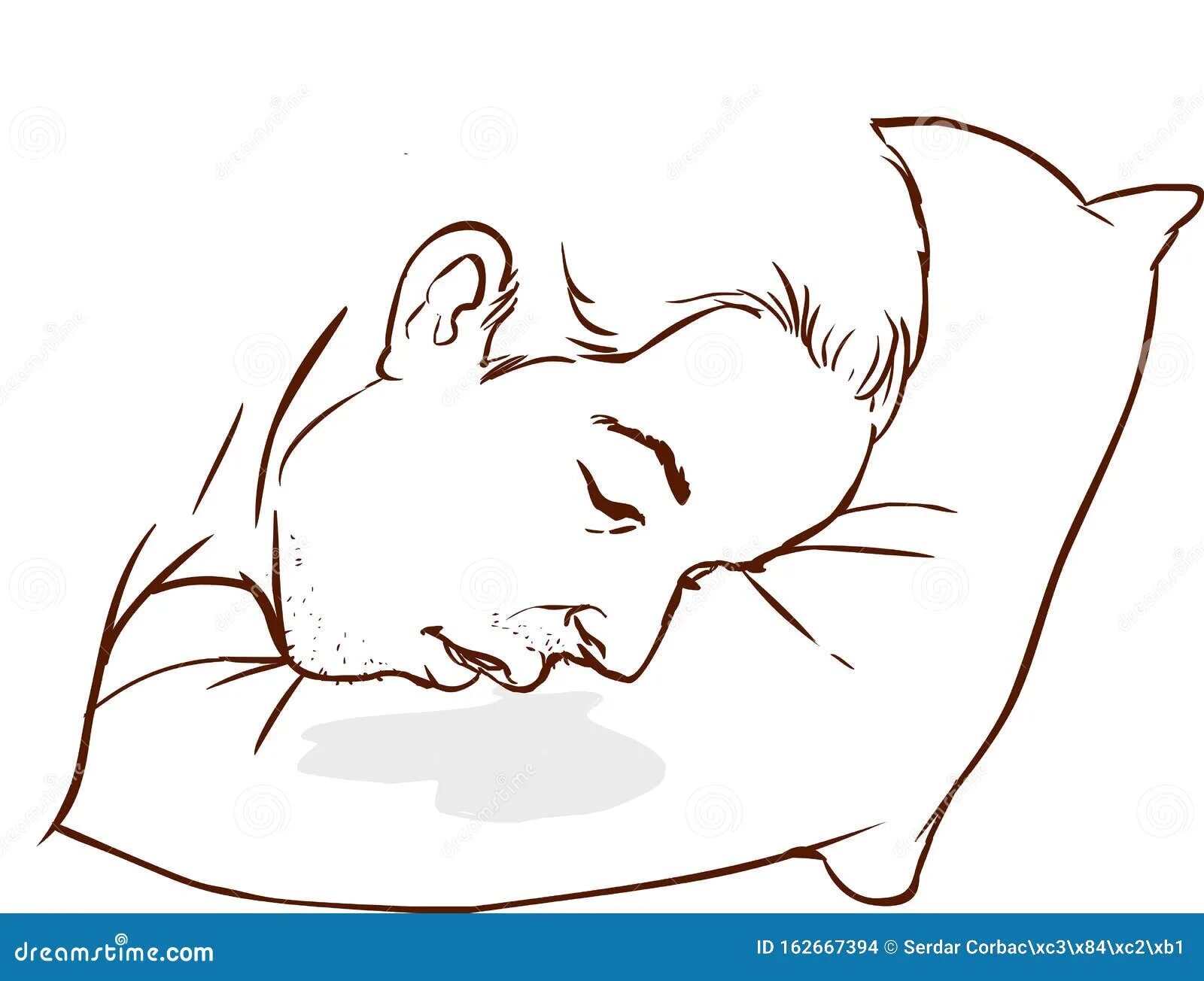 Слюна на подушке. Рисунок спящий человек со слюной. Голова лежит на подушке рисунок.