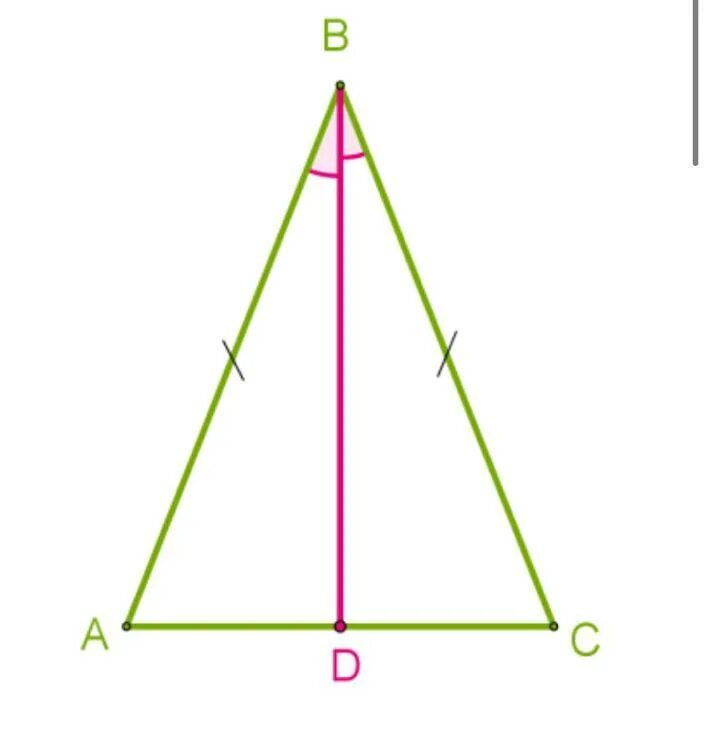 Ось симметрии равнобедренного треугольника. Осевая симметрия равнобедренного треугольника. Равнобедренный треугольник ABC. Биссектриса в равнобедренном треугольнике.