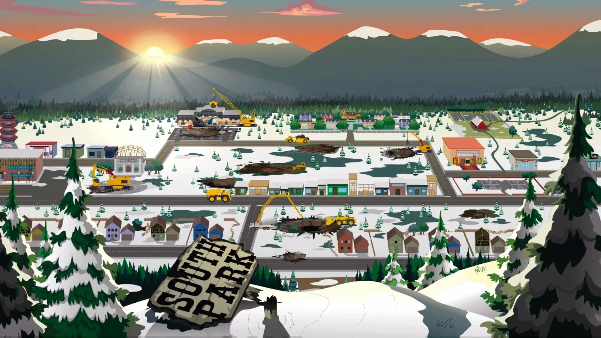 Игра south park snow day. Саус парк. Колорадо Саус парк. Южный парк город. Южный парк фон города.