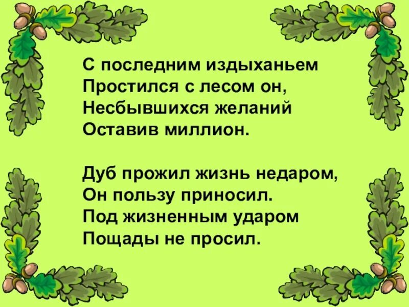 Стих про дуб. Стих о дубе 3 класс. Небольшое стихотворение о дубе. Маленький стих про дуб. Он всему лесному году начало