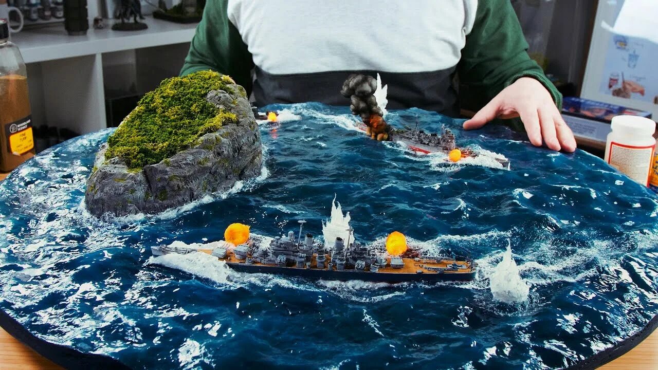 Макет моря. Диорамы с кораблями. имитация воды в макетах. диорама с эпоксидной смолой.