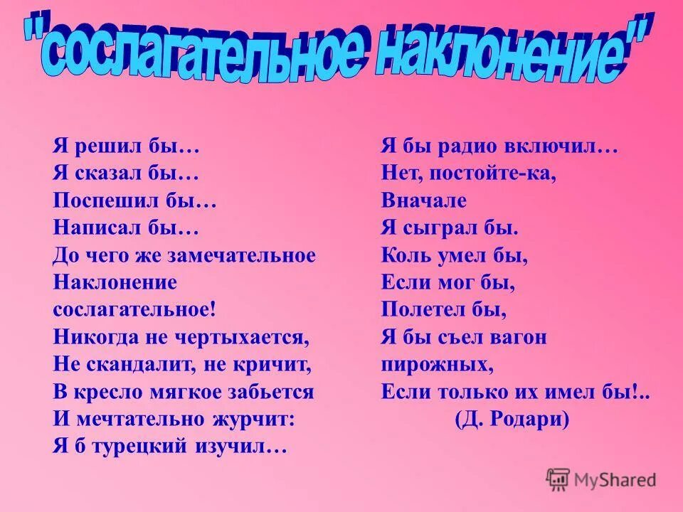 Стихотворение с наклонениями. Я решил бы я сказал бы. До чего же замечательное наклонение сослагательное никогда не. Я бы сказала бы. Что значит постойте