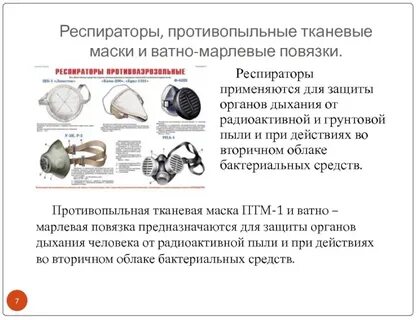 Противогазы респираторы ватно марлевые повязки