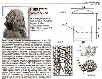 Схема для берета спицами женщин с описанием