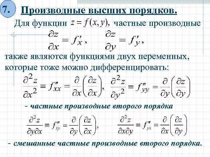 Найти z для функции. Как найти производную от двух переменных. Производная функции 2 переменных. Формула нахождения производной частного 2 функций. Смешанные частные производные второго порядка.