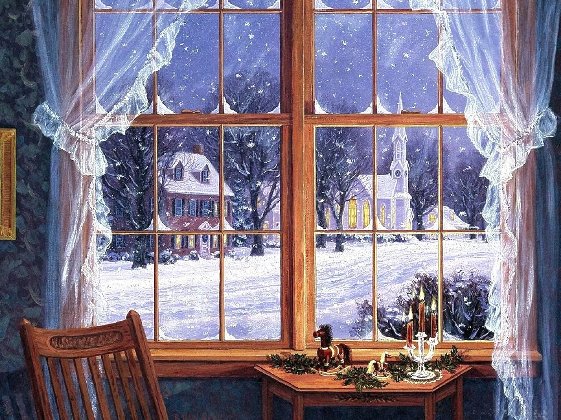 Незадернутых гардин никого не будет дома. Randy van Beek картины зима. Зимнее окно.