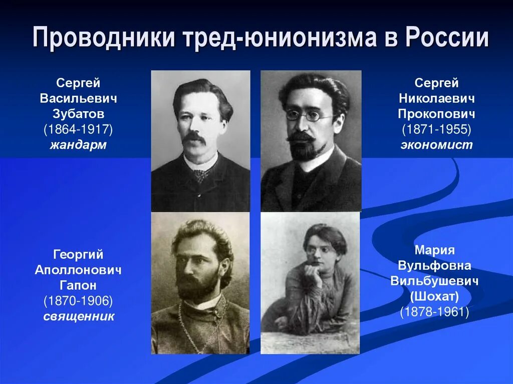 Тред юнионы определение. Юнионизм. зубатов и гапон. оптимизационный тред юнионизм это. зубатов с в 1864 1917.