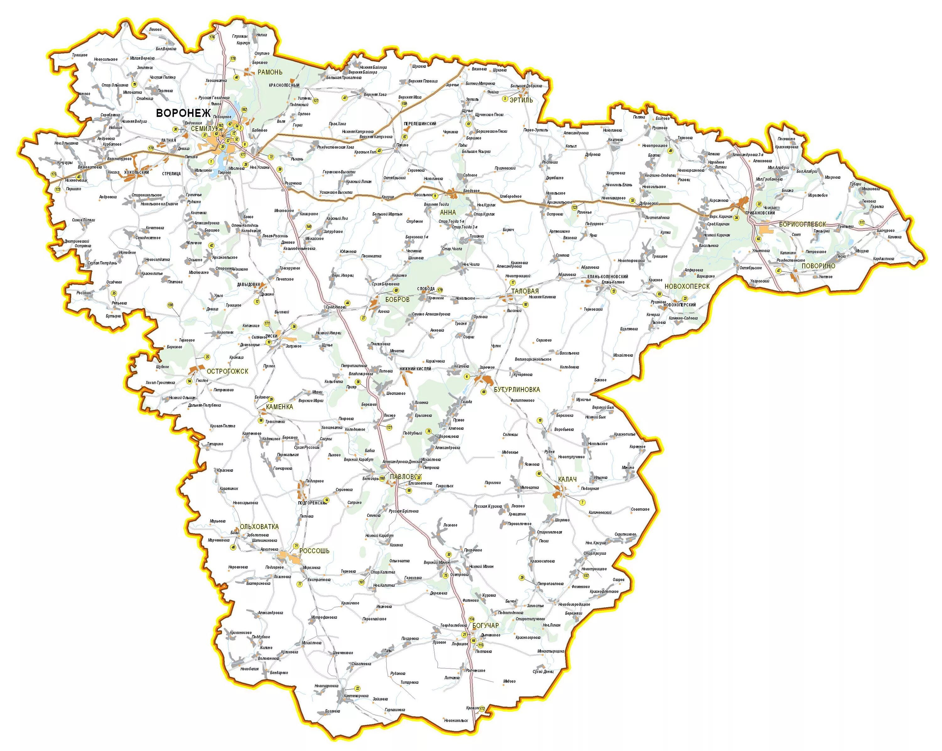 Воронежская область дорог подробная карта. Воронежская обл карта подробная. Карта Воронежской области подробная. Воронежская область на карте с городами. Воронежская обл карта с населенными пунктами.