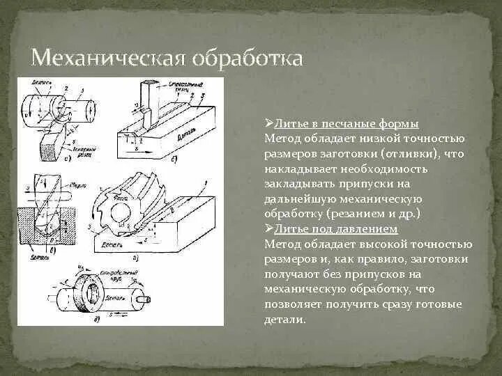 Точность заготовки. Обработка литых деталей резаньем. Литье в песчаные формы метод заготовки. Механическая обработка отливок. Методы обработки деталей получаемых литьем.