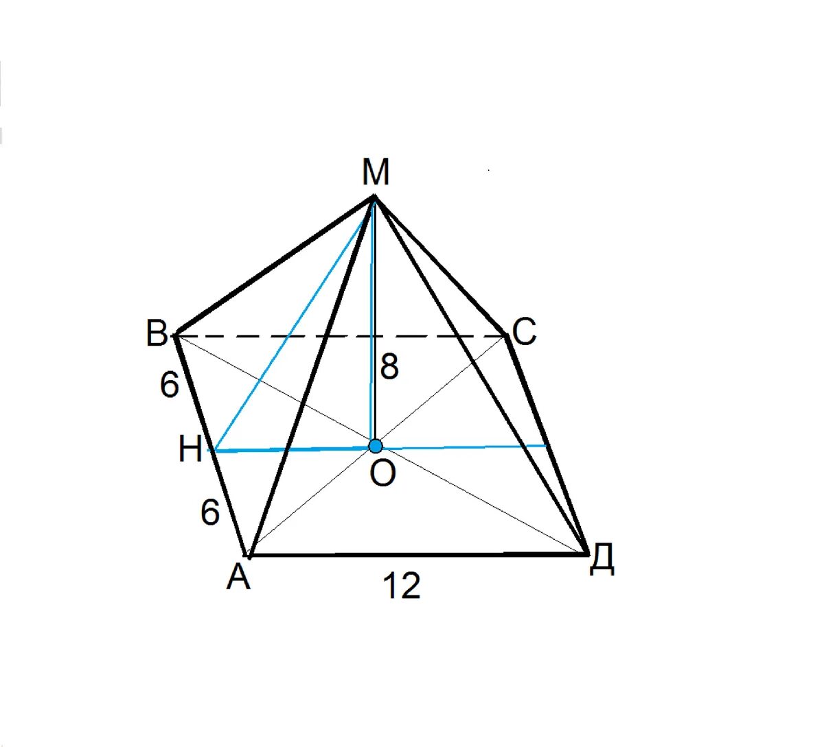 Высота четырехугольной пирамиды равна 8
