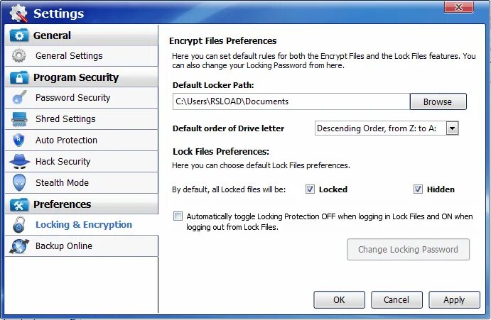 Lock programs. Защита паролем secure ID. Backup encryption settings. Sai 2 some files and folders for program are Locked.