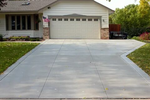 Gray Brushed Concrete Driveway with Decorative White Seamless Stamped Borde...