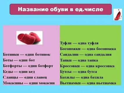 Босоножки в единственном числе как пишется