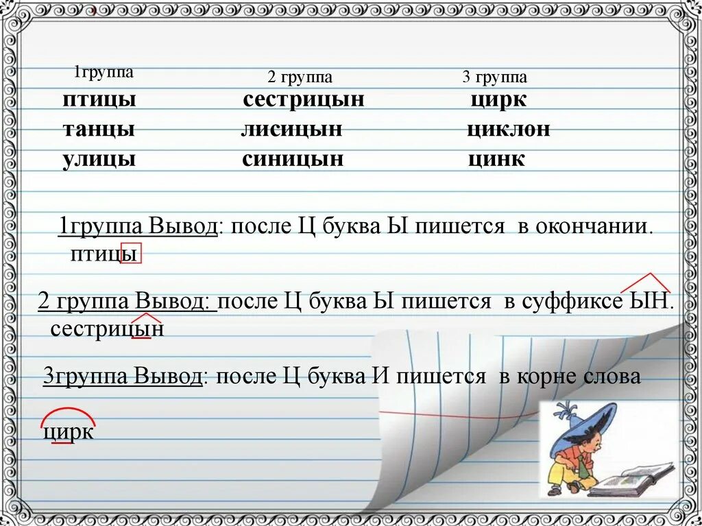 Сестрицын правило. Сестрицын правописание ы. Разбор слова сестрицын. Разбор слова сестрицын. Цы и ци правило написания.