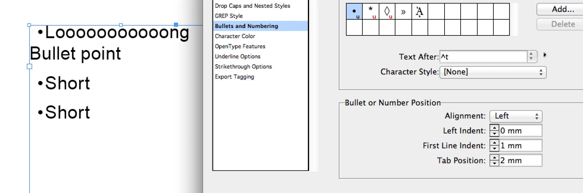 Align start text indent