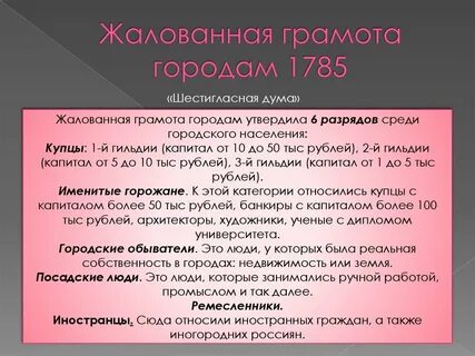 Жалованная грамота городам таблица