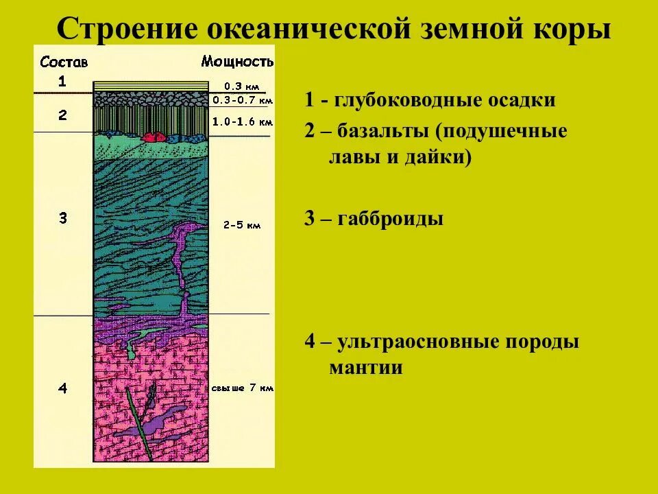 Строение слоев океанической коры. Осадочный слой океанической коры. Строение океанской коры. Строение океанической горв.