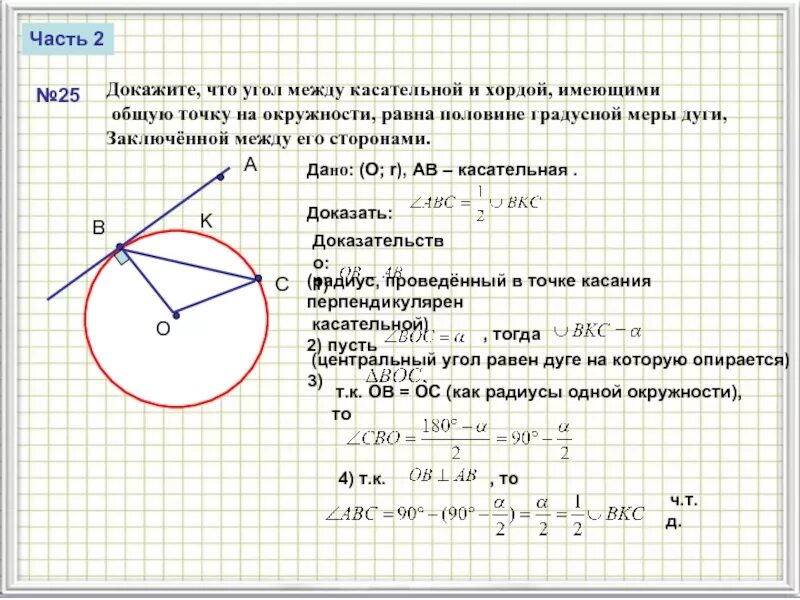 Угол между касательной и хордой. Углы между касательными и хордами. Угол между хордой и хордой. Дуга заключённая между хордой и касательной.