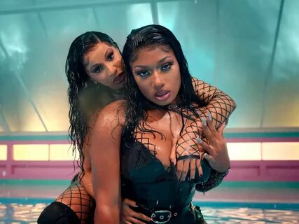 Megan Thee Stallion and Cardi B in the video for their song "WAP. 